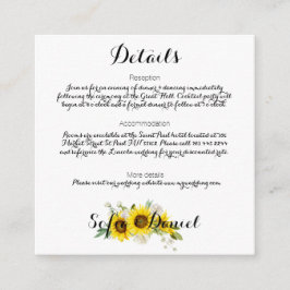 Watercolor sunflower white rose wedding  tilläggskort