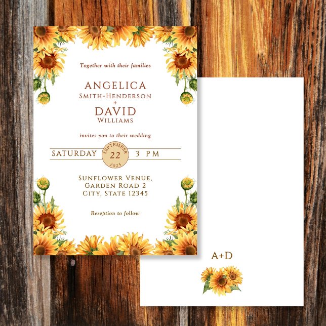 Watercolor Sunflower White Wedding Invitation Inbjudningar (Skapare uppladdad)