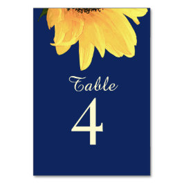 Watercolor Sunflowers dark blue Wedding Bordsnummer