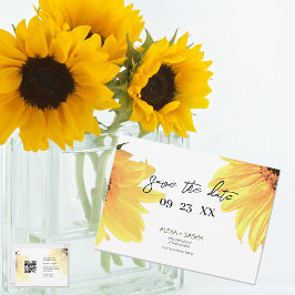 Watercolor Sunflowers Wedding QR Code Spara Datumet