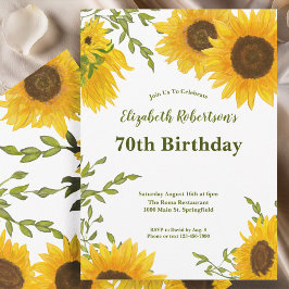 Watercolor Sunflowers Women's 70th Birthday  Inbjudningar
