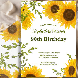 Watercolor Sunflowers Women's 90th Birthday  Inbjudningar