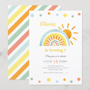 Watercolor Sunny Boho Rainbow Barns födelsedag Inbjudningar