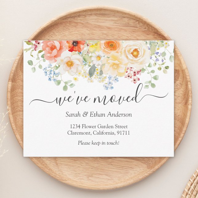 Watercolor Sunny Floral Moving Announcement Card (Skapare uppladdad)