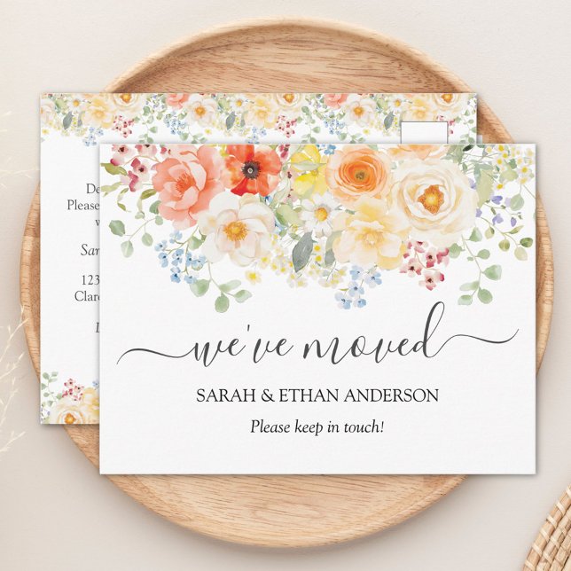 Watercolor Sunny Floral Moving Announcement Vykort (Skapare uppladdad)