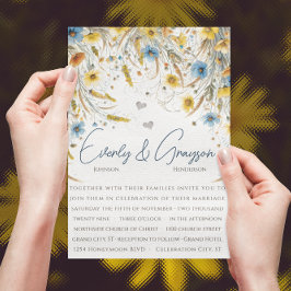 Watercolor Sunny Gult Elegance Blommigt Bröllop Inbjudningar