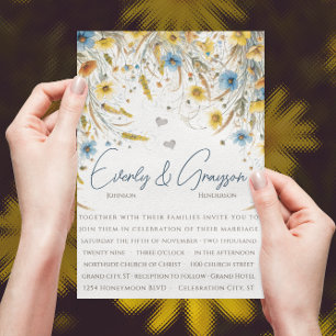 Watercolor Sunny Gult Elegance Blommigt Bröllop Inbjudningar