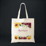 Watercolor Sunwers Rustic Blommigt Bridesmaid Tygkasse<br><div class="desc">Den här väskan har en vattenfärgsdesign med blommigt med solblommor,  burguny ro och grönt foliage löv. Du kan anpassa det med ett namn. Besök vår butik eller våra samlingssidor för fler produkter med den här designen som du kan anpassa efter dina behov.</div>