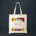Watercolor Sunwers Rustic Blommigt Bridesmaid Tygkasse<br><div class="desc">Den här väskan har en vattenfärgsdesign med blommigt med solblommor,  burguny ro och grönt foliage löv. Du kan anpassa det med ett namn. Besök vår butik eller våra samlingssidor för fler produkter med den här designen som du kan anpassa efter dina behov.</div>