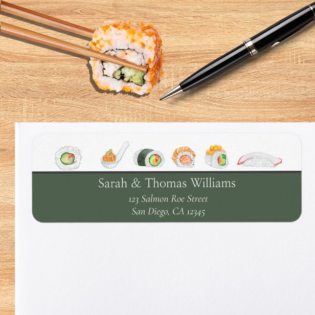 Watercolor Sushi och Sashimi Returadress Etikett (Skapare uppladdad)