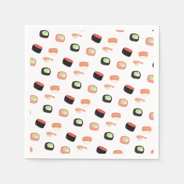 Watercolor Sushi Party Hibachi Sushi Pappersservett (Framsidan)