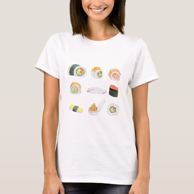 Watercolor Sushi Rolls T Shirt (Framsida)