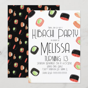 Watercolor Sushi Tonåring Birthday Hibachi Restaur Inbjudningar