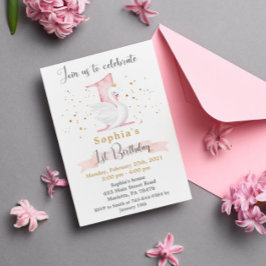 Watercolor Svan Princess 1:a Birthday Party Inbjudningar