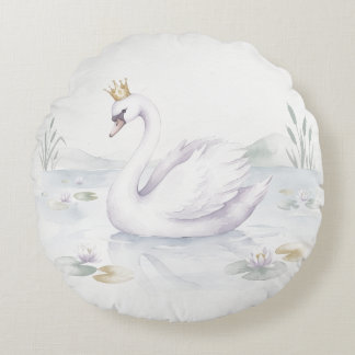 Watercolor Swan Princess Round Decorative Pillow Rund Kudde