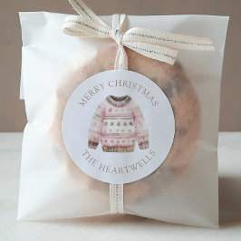 Watercolor Sweater Personlig God jul Runt Klistermärke