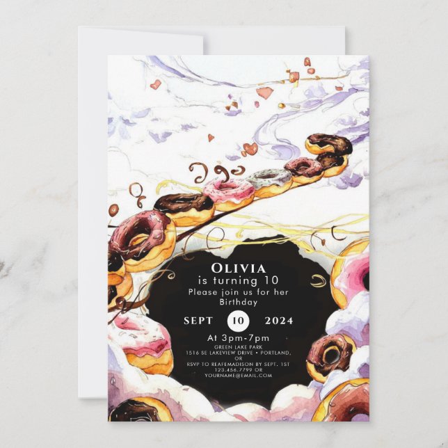 Watercolor Sweet Donut Birthday Inbjudningar (Framsida)