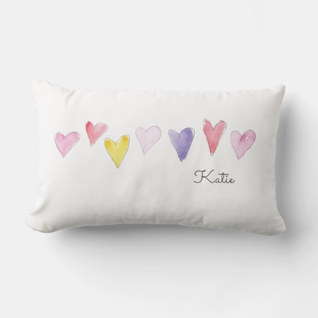Watercolor Sweet Hearts NAMN Kärlek Kids Roligt Lumbarkudde (Framsida)