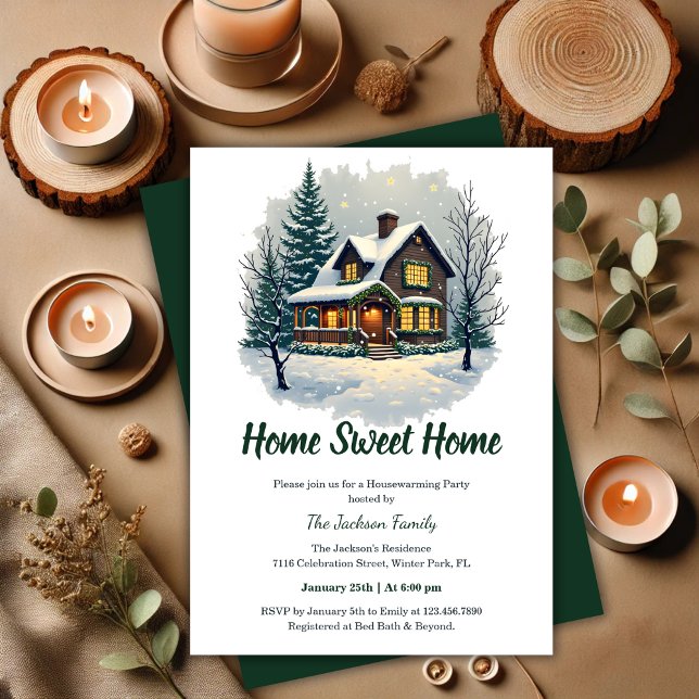 Watercolor Sweet Home Winter Houseuppvärmning Part Inbjudningar (Watercolor Sweet Home Winter Housewarming Party Invitation)