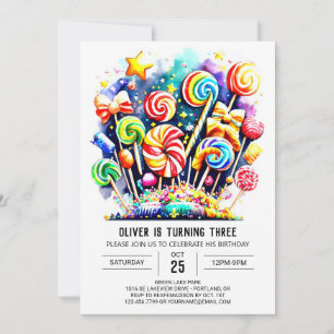 Watercolor Sweet Lollipop Birthday Inbjudningar
