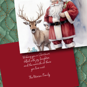 Watercolor Sweet Santa med Reindeer Kort