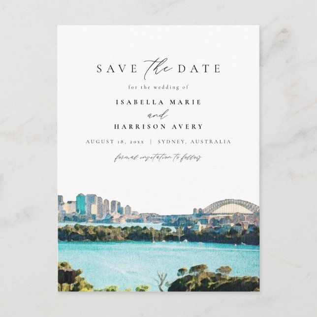 Watercolor Sydney Australia Skyline Destination Vykort (Framsida)