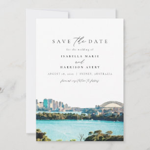 Watercolor Sydney Australien Skyline Spara datumet Inbjudningar