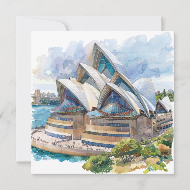 Watercolor Sydney Opera House Aussie Julkort (Framsida)