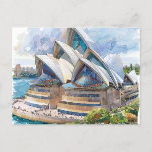 Watercolor Sydney Opera House Aussie Vykort