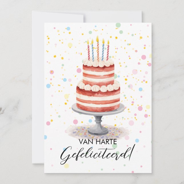 Watercolor Taart Verjaardagskaart Julkort (Framsida)