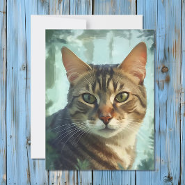 Watercolor Tabby katt Porträtt Julkort