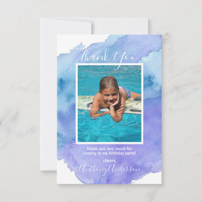 Watercolor TACK Blue Boy BIRTHDAY | PHOTO Inbjudningar (Framsida)