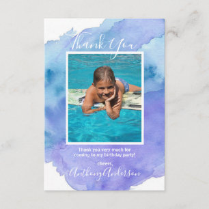 Watercolor TACK Blue Boy BIRTHDAY PHOTO Inbjudningar