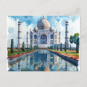 Watercolor Taj Mahal India Landmark Vykort