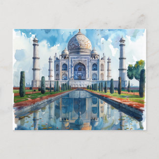 Watercolor Taj Mahal India Landmark Vykort