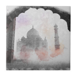 Watercolor Taj Mahal Vintage Ceramic Tile India Kakelplatta