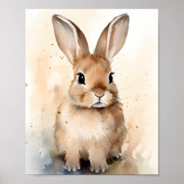 Watercolor Tan Baby Bunny Rabbit Nursery Poster
