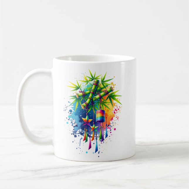 Watercolor Tanabata Träd Kaffemugg (Vänster)