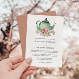 Watercolor Tea Party Bröllop Inbjudningar