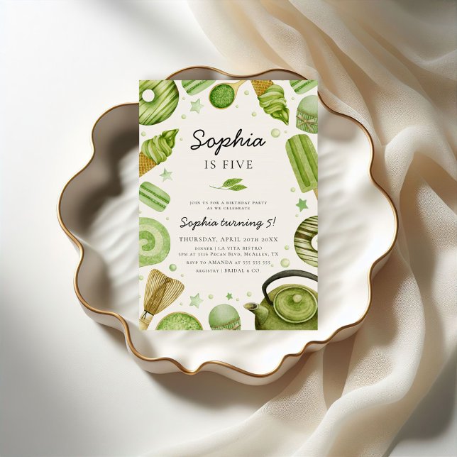 Watercolor Tea Party Matcha Birthday Inbjudningar (Skapare uppladdad)