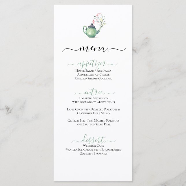 Watercolor Tea Pot Menu Meny (Framsida)