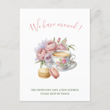Watercolor Tea Rosa Flowers New Home Flytta Announ