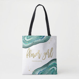 Watercolor Teal and Guld look Geode Flower Girl Tygkasse