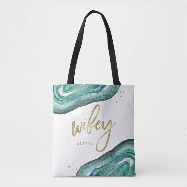 Watercolor Teal and Guld look Geode | Wifey Tygkasse (Framsida)
