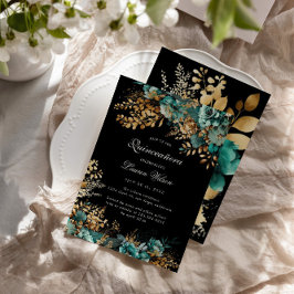 Watercolor Teal Guld Blommigt Quinceanera Inbjudningar