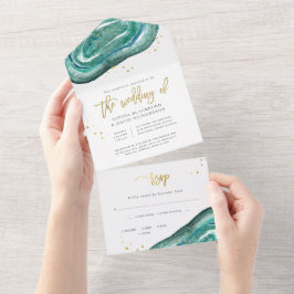 Watercolor Teal och Guld Geode Bröllop
