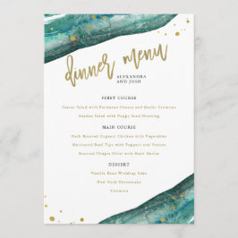 Watercolor Teal och Guld Geode Bröllop Menu Meny
