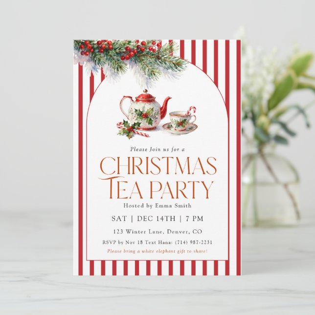 Watercolor Teapot Christmas Tea Party  Inbjudningar (Stående Fram)
