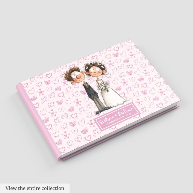 Watercolor Tecknad Newlyweds Guest bok Album (Watercolor Cartoon Newlyweds Guest book Album)