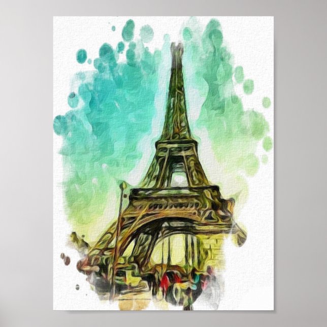 Watercolor teckning, eiffel torn Paris Poster (Framsidan)
